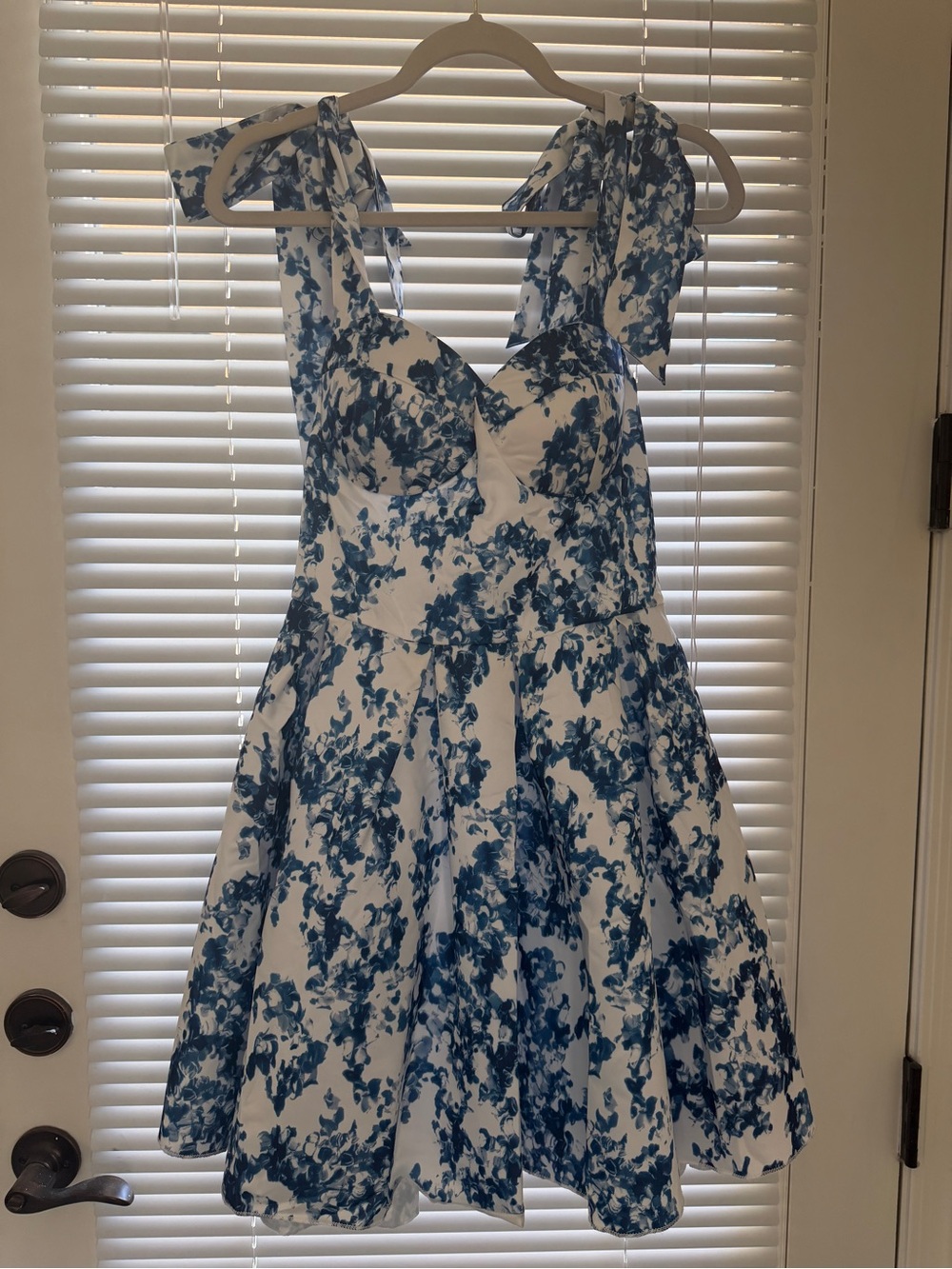 Blue and White Floral Tie-Shoulder Fit & Flare Dress XL
